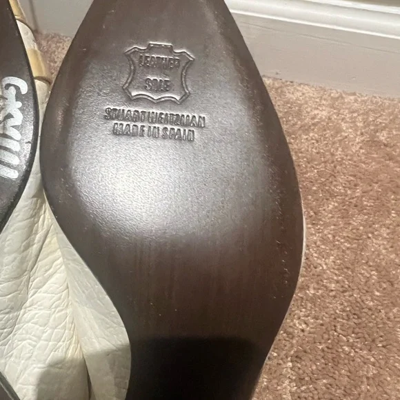 stuart Weitzman White and Yellow Slingback Heels - Picture 5 of 8